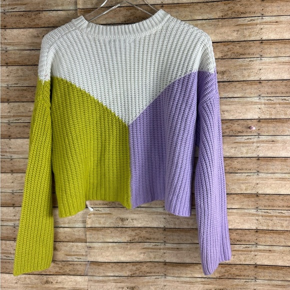 Sincerely Jules Green  Lavender color block knit  sweaters crew neck size L boho - Picture 1 of 5